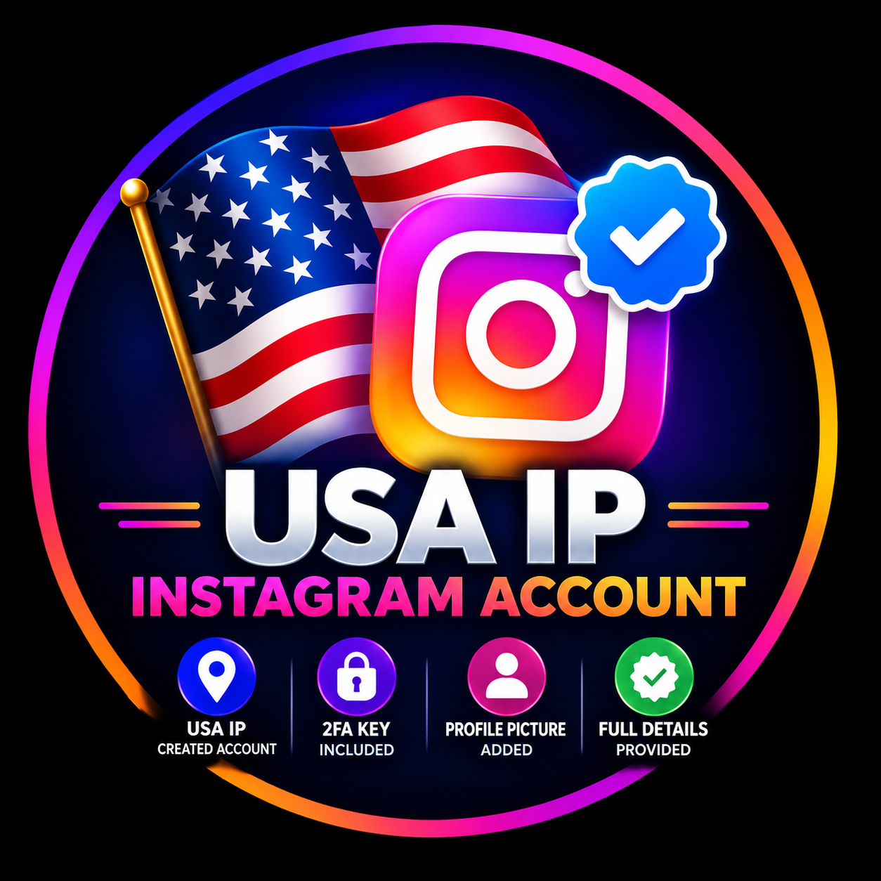 USA ip Instagram account 2fa key enable profile picture added