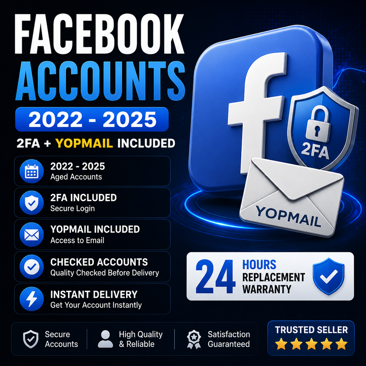 Facebook Accounts 2022–2025 | 2FA + Yopmail   Included Recovery Mail fully access| Aged & Verified