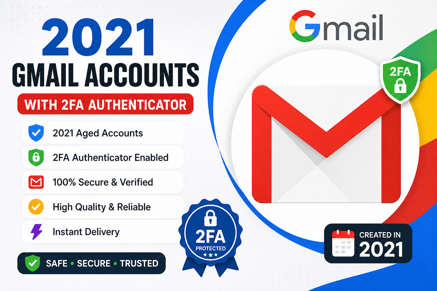 2021 Gmail Accounts With 2F Authenticator | Safe • Secure • Reliable