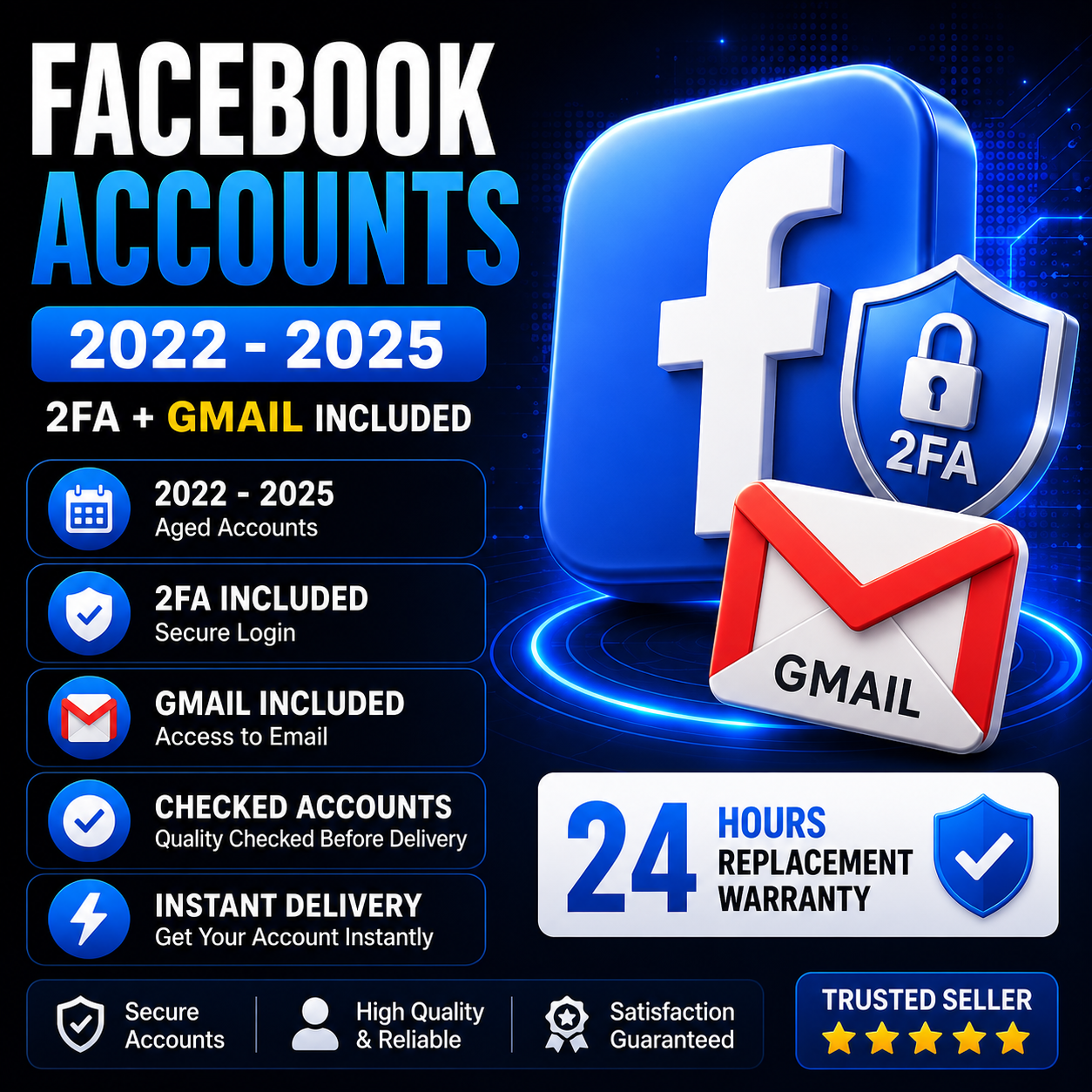 Facebook Accounts 2022–2025 | 2FA + Gmail Included Recovery Mail fully access| Aged & Verified