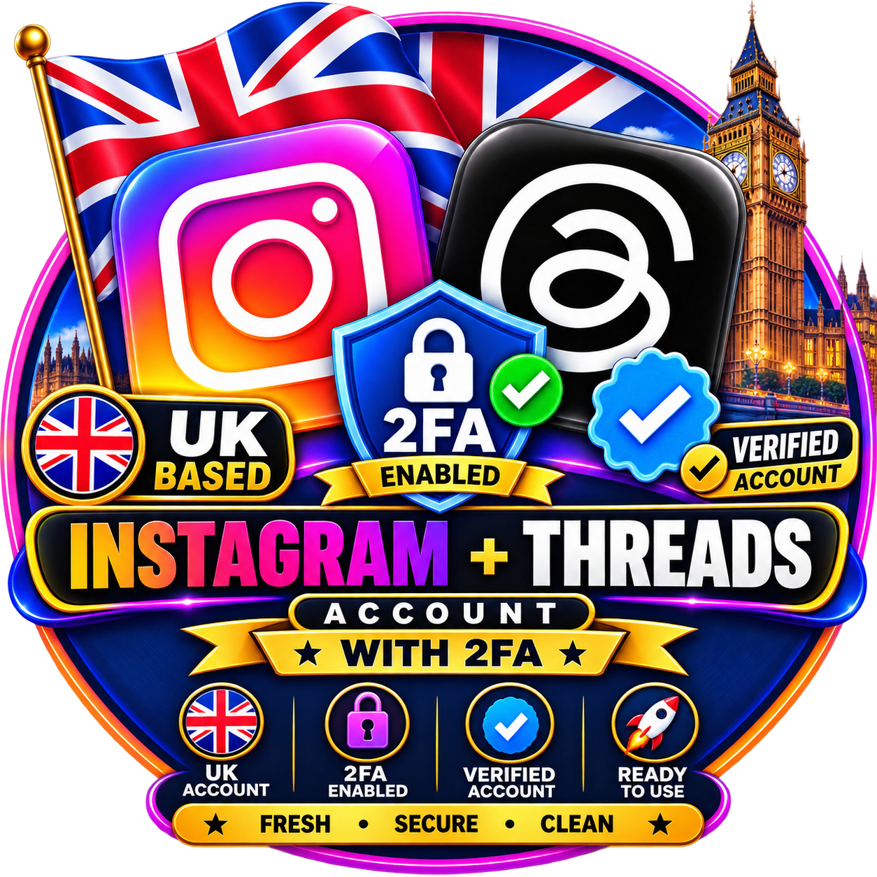 Fresh Quality UK Instagram + Threads Account with 2FA