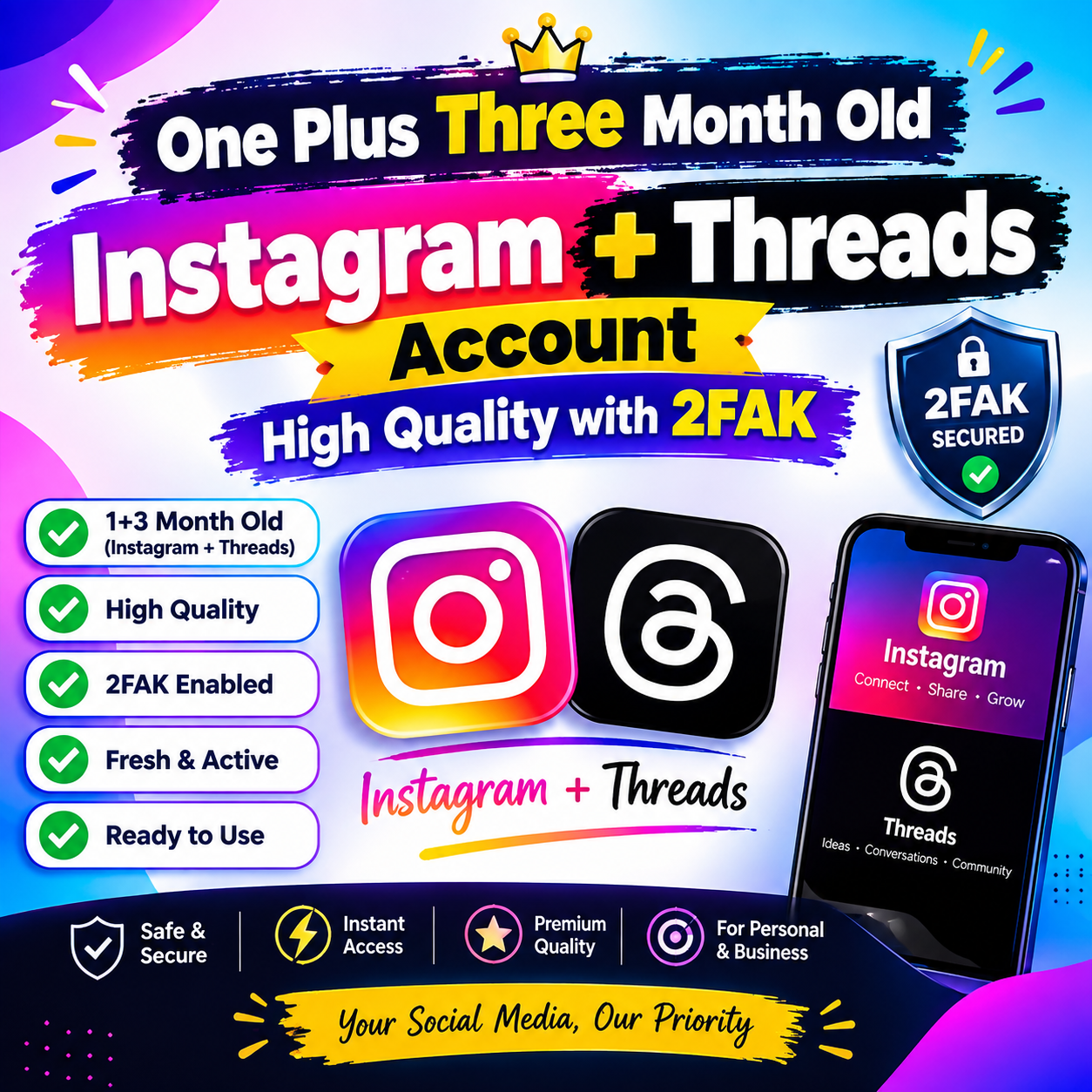 Fresh Thread +Instagram account high quality with 2FA key