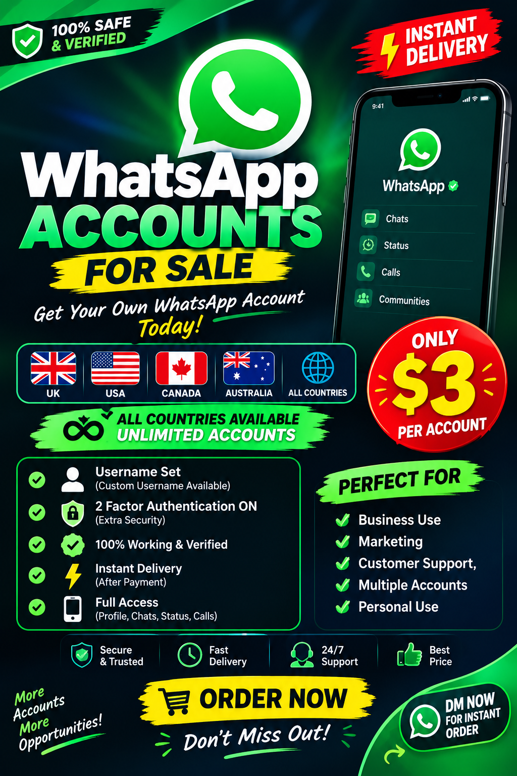 WhatsApp Account | UK USA All Countries | 2FA ON | Username Set
