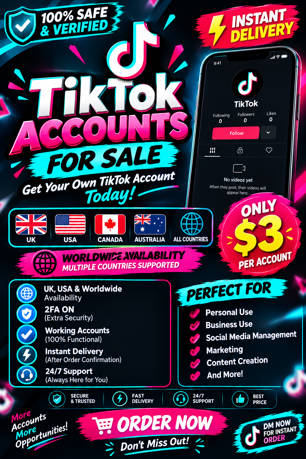 TikTok Accounts | UK USA Worldwide | 2FA ON | Manual Delivery