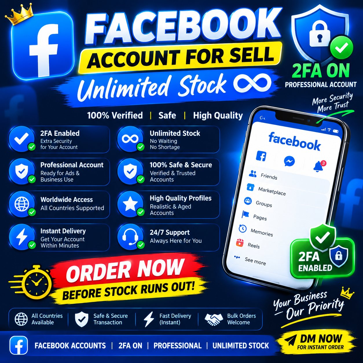 Facebook Accounts for Sale | 2FA Enabled | Professional Accounts | Unlimited Stock