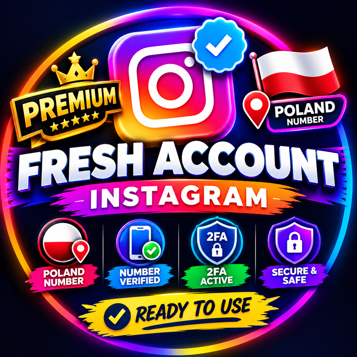 Premium Fresh Instagram Account | Poland Phone Number Add | 2FA Active