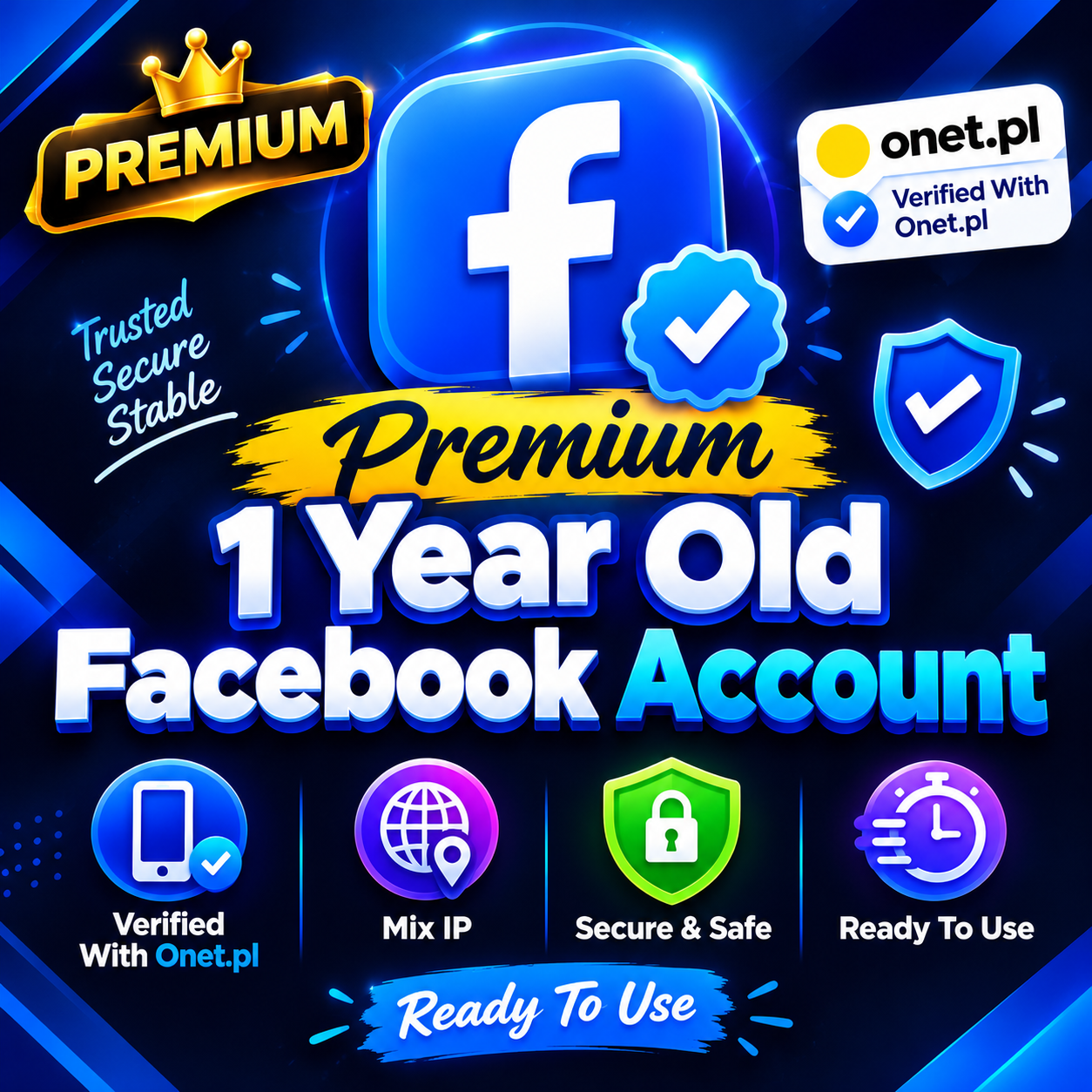 Premium 1 Year Old Facebook Account | Verified With Onet.pl | Mix IP.