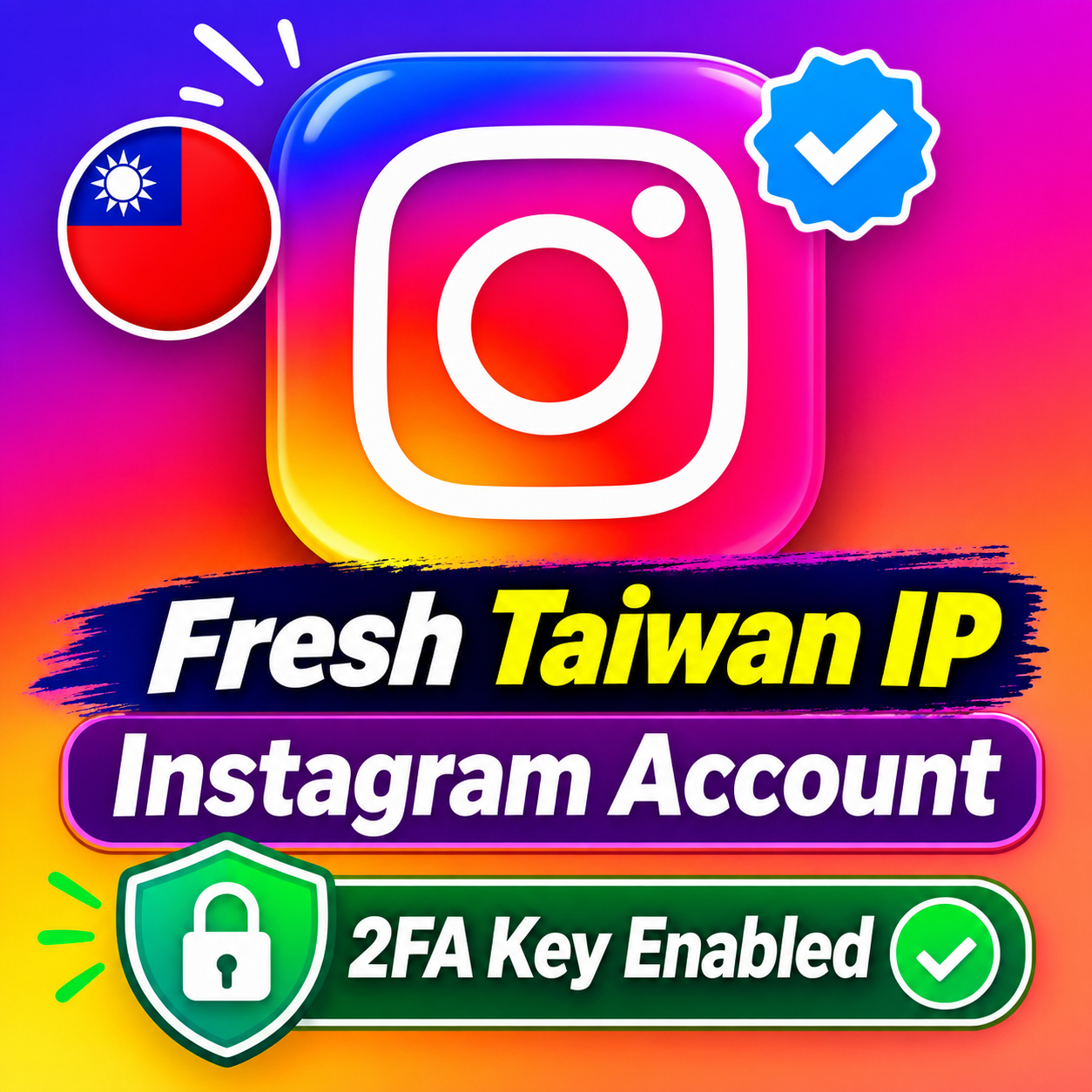 Fresh taiwan Ip Instagram account 2fa key enable