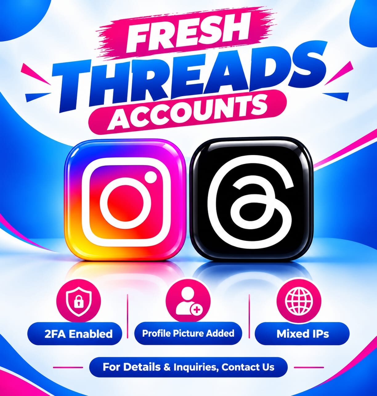 Fresh Threads Accounts with 2fa key enable and Profile picture added mix Ip