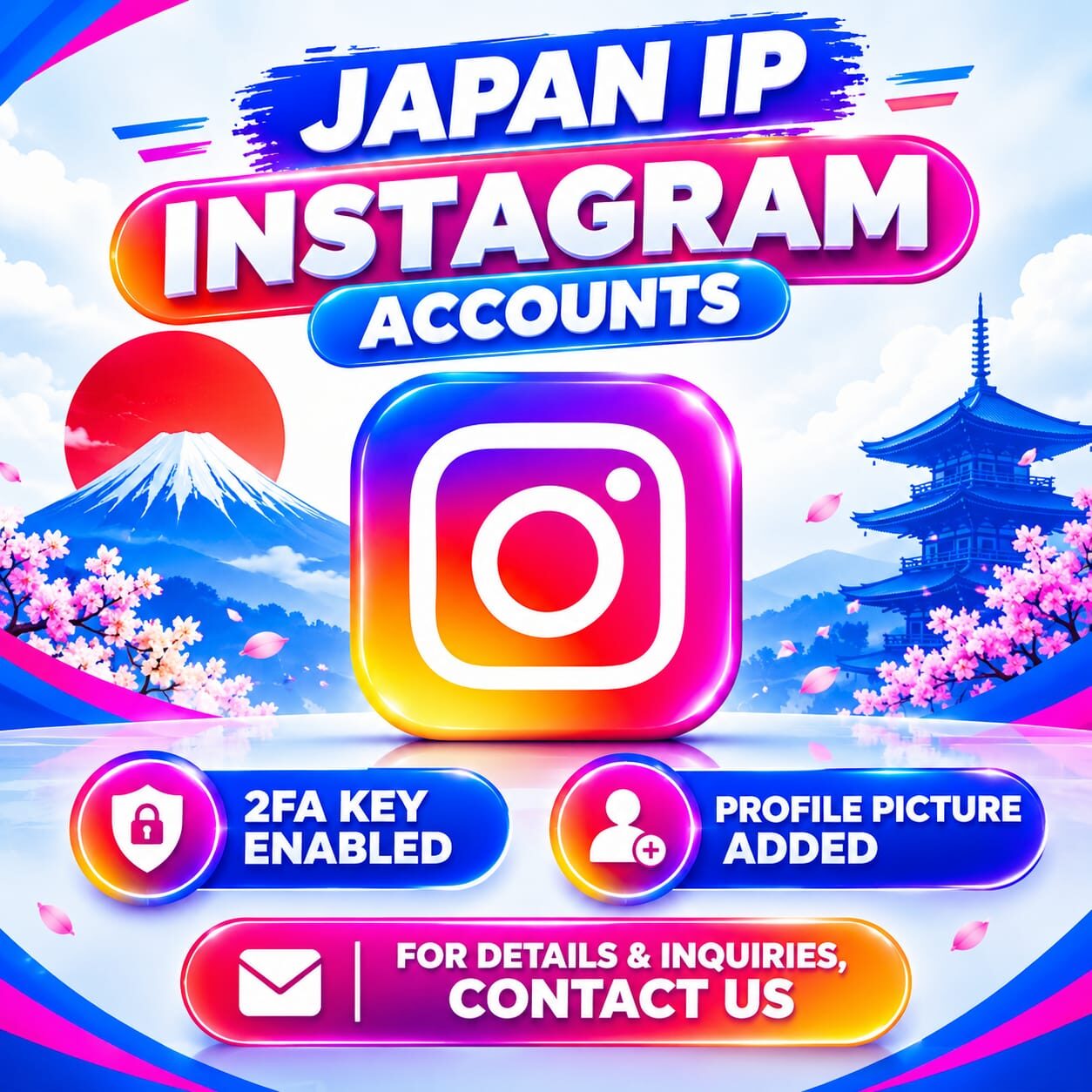 Japan Ip Instagram accounts with 2fa key enable profile picture add